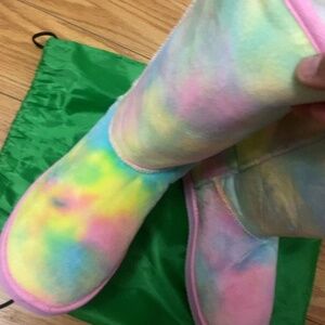 Rainbow boots with matching scarf